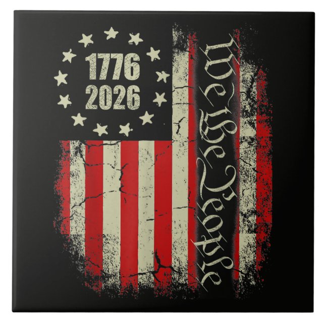 4th of July America US Flag Patriotic Ceramic Tile (Front)