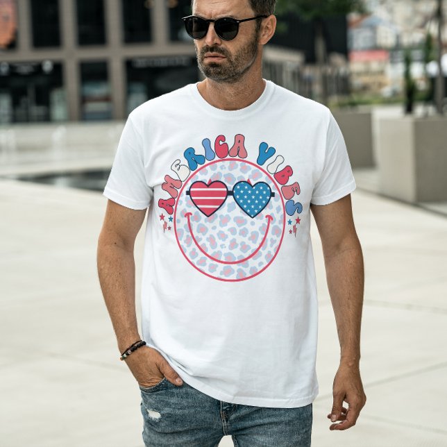 4TH OF JULY  AMERICA VIBES CUSTOM SMILEY FACE T-Shirt (Creator Uploaded)