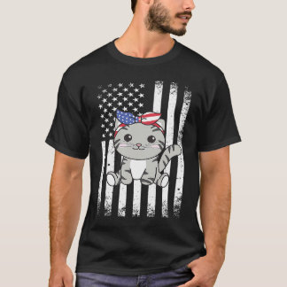 4th Of July American Cat For Kids Cute Usa Cat  13 T-Shirt