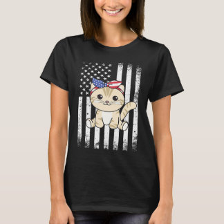 4th Of July American Cat For Kids Cute Usa Cat  16 T-Shirt