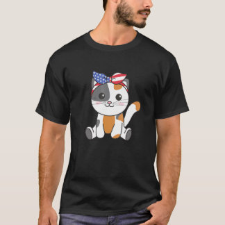 4th Of July American Cat For Kids Cute Usa Cat 3 T-Shirt