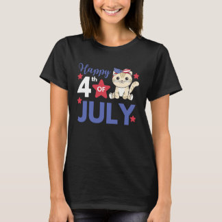 4th Of July American Cat For Kids Cute Usa Cat  7 T-Shirt