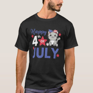 4th Of July American Cat For Kids Cute Usa Cat  8 T-Shirt