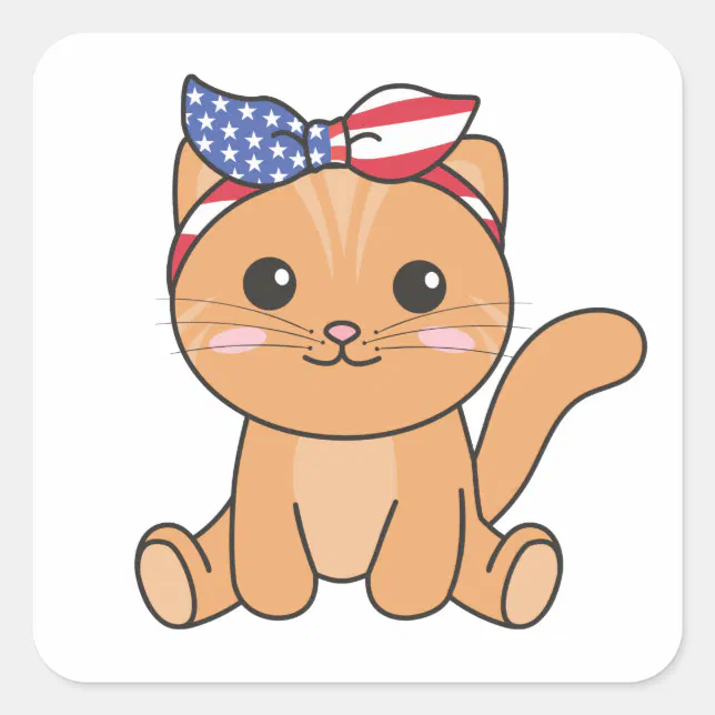 4th Of July American Cat For Kids Cute Usa Cat Square Sticker | Zazzle