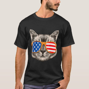 4th Of July American Cat Meowica American Flag Cat T-Shirt
