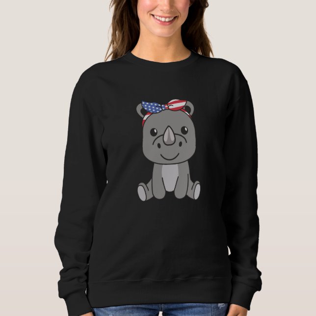 4th Of July American cute Rhino For Kids Cute Usa  Sweatshirt (Front)