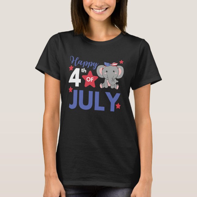 4th Of July American Elephant For Kids Cute Usa El T-Shirt (Front)