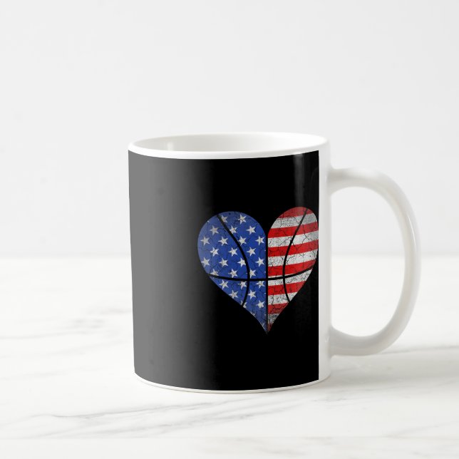 4th Of July American Flag Basketball Heart USA Wom Coffee Mug (Right)
