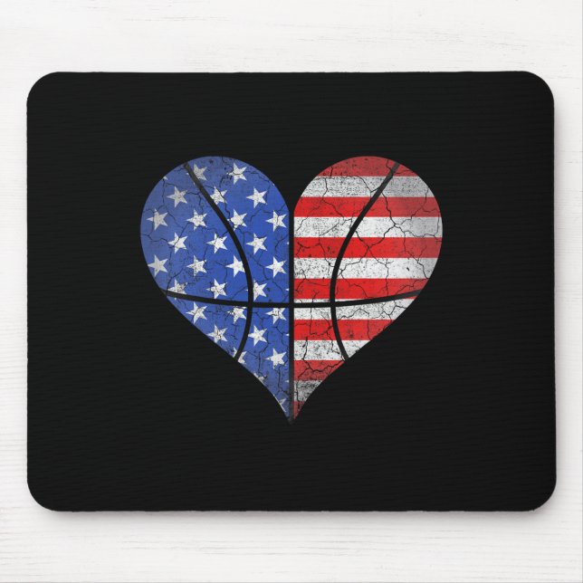 4th Of July American Flag Basketball Heart USA Wom Mouse Pad (Front)
