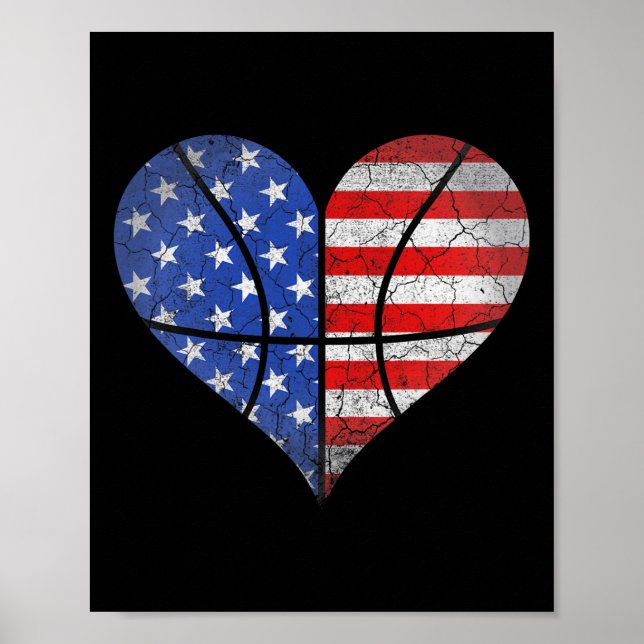 4th Of July American Flag Basketball Heart USA Wom Poster (Front)