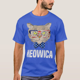 4th of July American Flag Cat MEOWICA  Red White T-Shirt