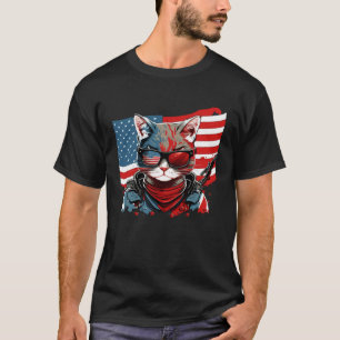 4th Of July American Flag Cat Military Kitten T-Shirt