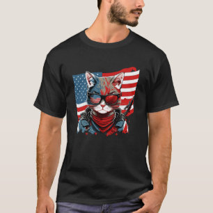 4th Of July American Flag Cat Military Kitten T-Shirt