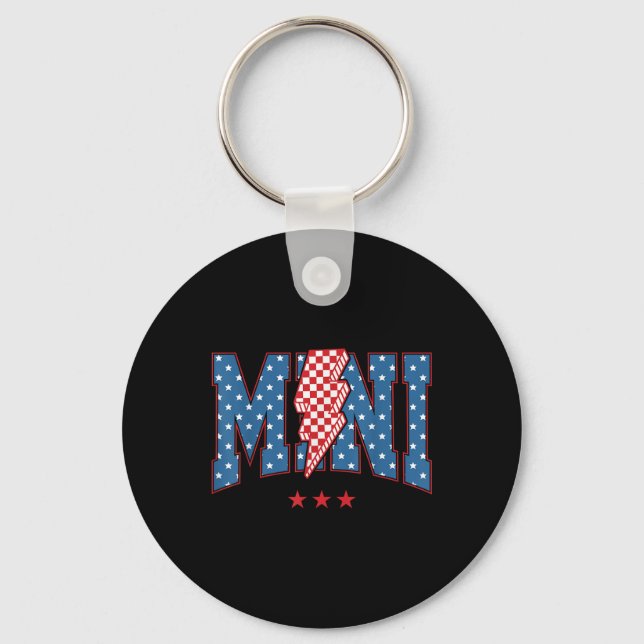 4th Of July American Flag Chequered Mini Lightning Key Ring (Front)