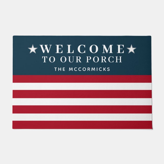 4th of July American Flag Family Personalised  Doormat (Front)