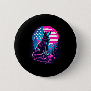 4th Of July American Flag Howling Wolf Under Usa M 6 Cm Round Badge