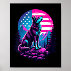 4th Of July American Flag Howling Wolf Under Usa M Poster