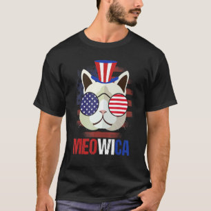 4th Of July American Flag Kitty Cat Meowica Grey S T-Shirt