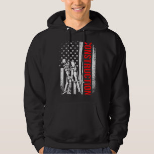 4th Of July American Flag Patriotic Construction W Hoodie