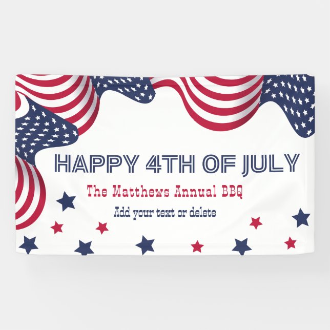4th of July American Flag Personalised Party  Banner (Horizontal)