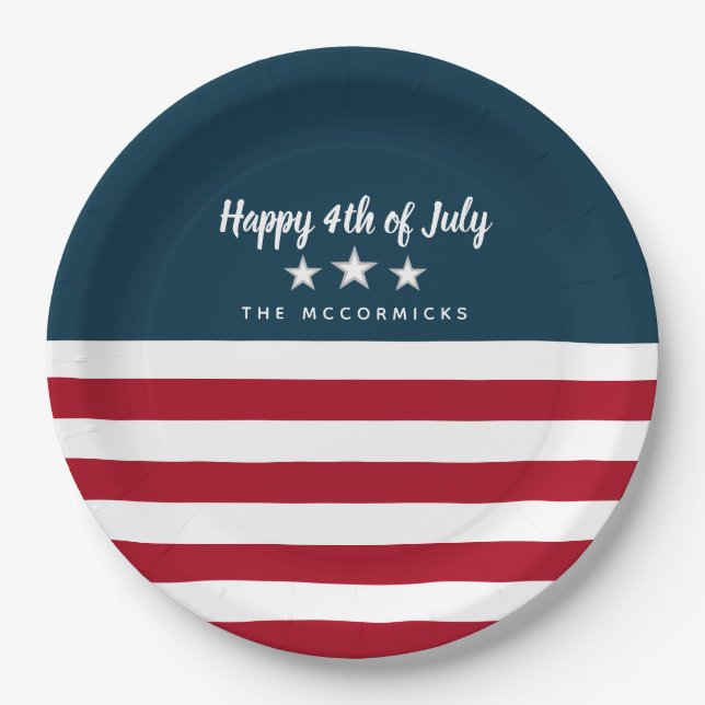 4th of July American Flag Personalised Party Paper Plate (Front)