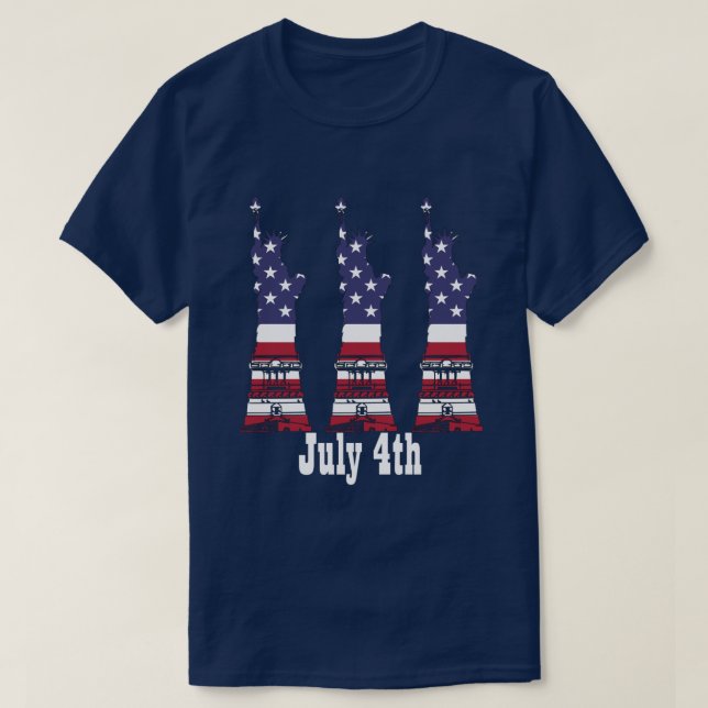 4th of July, American Flag Statue of Liberty Shirt (Design Front)
