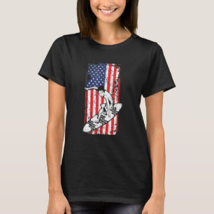 4th Of July American Flag Surfboard Surfing T-Shirt