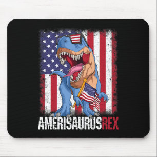 4th Of July American Flag Usa Dino Amerisaurus Rex Mouse Pad