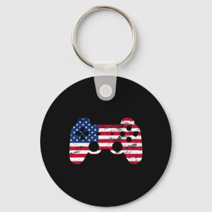 4th Of July American Flag Video Game Boys Kids Tee Key Ring