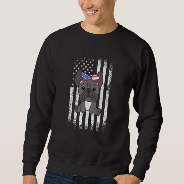 4th Of July American French Bulldog For Kids Cute  Sweatshirt (Front)