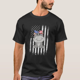 4th Of July American Hippo For Kids Cute Usa Hippo T-Shirt