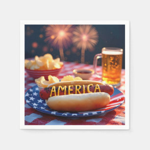 4th of July American Hot Dog and Beer Napkin