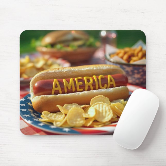 4th of July American Hot Dog Mouse Pad (With Mouse)