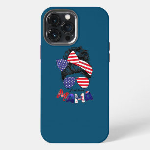 4th Of July American Mama Messy Bun Mum Life iPhone 13 Pro Max Case