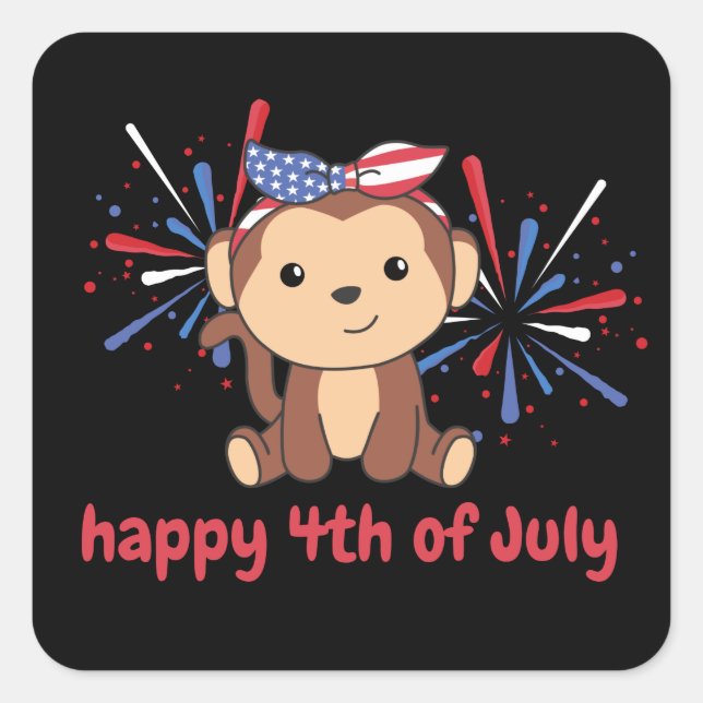 4th Of July American Monkey For Kids Usa Fireworks Square Sticker (Front)
