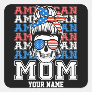 4th of July American Mum Patriotic Personalised Square Sticker