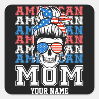 4th of July American Mum Patriotic Personalised Square Sticker
