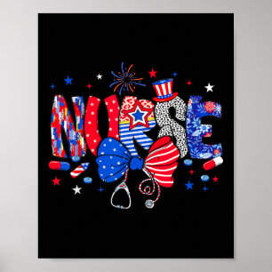 4th Of July American Nurse Stethoscope Coquette Bo Poster
