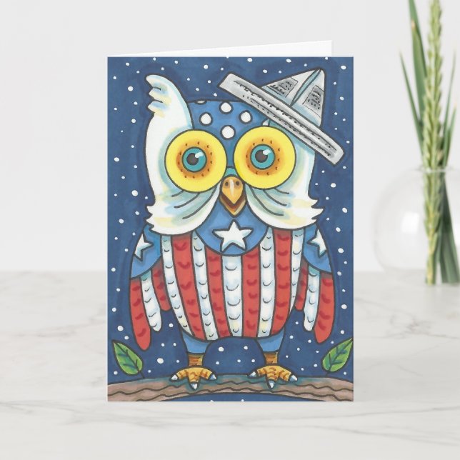 4TH OF JULY AMERICAN OWL GREETING CARD Verse (Front)