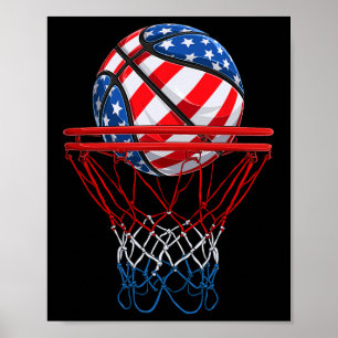 4th Of July American Patriotic Basketball US Flag  Poster