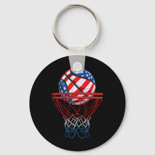 4th Of July American Patriotic Bysketbyll Us Flag Key Ring