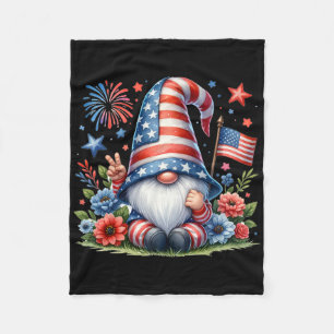 4th Of July American Patriotic Gnome Usa Independe Fleece Blanket