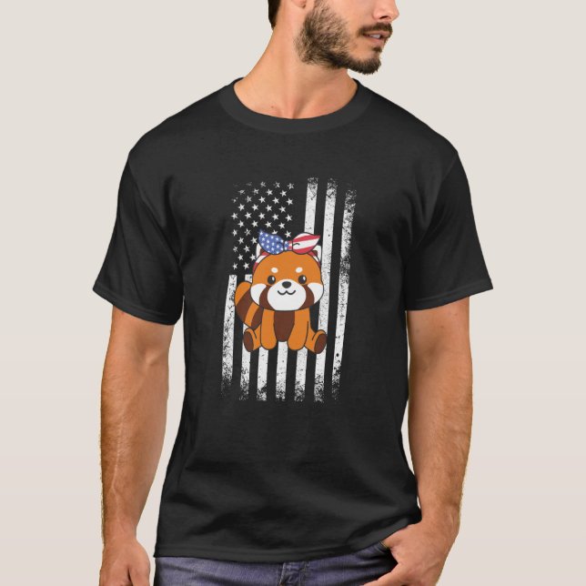 4th Of July American Red Panda For Kids Cute Usa R T-Shirt (Front)