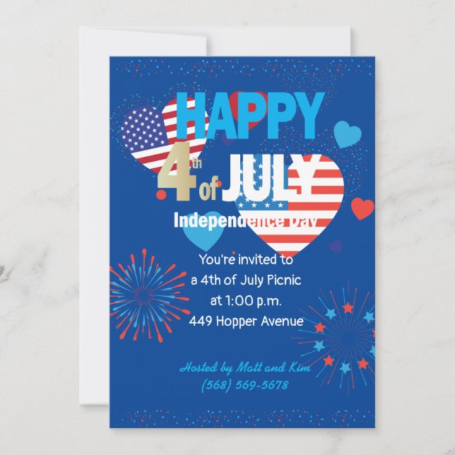 4th of July American USA Firework Patriotic Custom Card (Front)