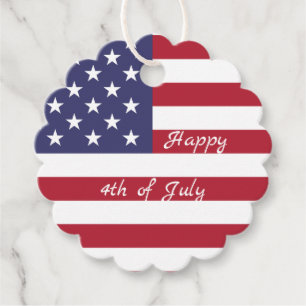 4th of July American USA Flag Heart Flag Fireworks Favour Tags