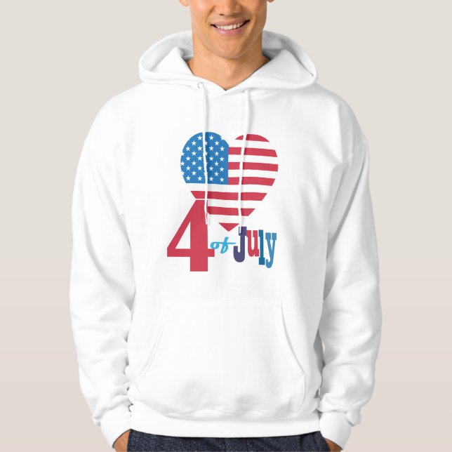 4th of July American USA Flag Heart Flag Fireworks Hoodie (Front)