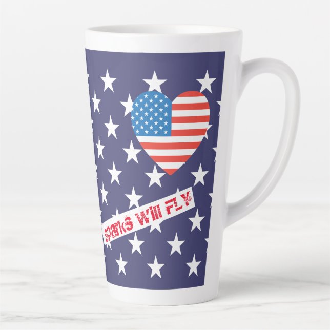 4th of July American USA Flag Heart Flag Fireworks Latte Mug (Right)