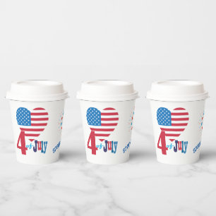 4th of July American USA Flag Heart Flag Fireworks Paper Cups