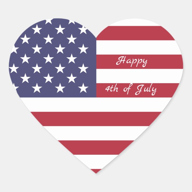 4th of July American USA Flag Heart Flag Fireworks Sticker (Front)
