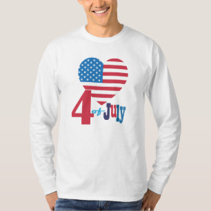 4th of July American USA Flag Heart Flag Fireworks T-Shirt